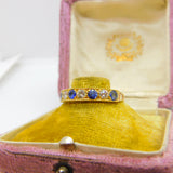 18ct Yellow Gold, 0.6ct Diamond & Sapphire Half Eternity Ring 1980 Sheffield