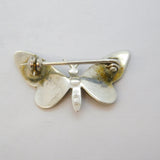 Sterling Silver, Red Enamel, Seed Pearl Butterfly Brooch Antique c1920 Deco