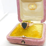 Victorian 9ct Gold Carved Shield Bloodstone Set Signet Ring 1891 Birmingham