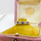 18ct Yellow Gold, 0.6ct Diamond & Sapphire Half Eternity Ring 1980 Sheffield