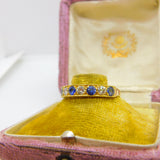 18ct Yellow Gold, 0.6ct Diamond & Sapphire Half Eternity Ring 1980 Sheffield
