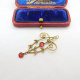 9ct Gold, Garnet & Seed Pearl Lavalier Drop Pendant Antique c1910 Edwardian