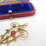 9ct Gold, Garnet & Seed Pearl Lavalier Drop Pendant Antique c1910 Edwardian