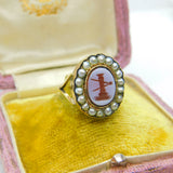 Georgian Early 15ct Yellow Gold, Seed Pearl & Sardonyx Intaglio Seal Ring c1790