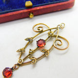 9ct Gold, Garnet & Seed Pearl Lavalier Drop Pendant Antique c1910 Edwardian