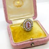 Georgian Early 15ct Yellow Gold, Seed Pearl & Sardonyx Intaglio Seal Ring c1790