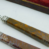 Victorian Sterling Silver & Red Agate Handled Breakfast Cutlery Set Antique 1844 Birmingham