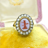 Georgian Early 15ct Yellow Gold, Seed Pearl & Sardonyx Intaglio Seal Ring c1790