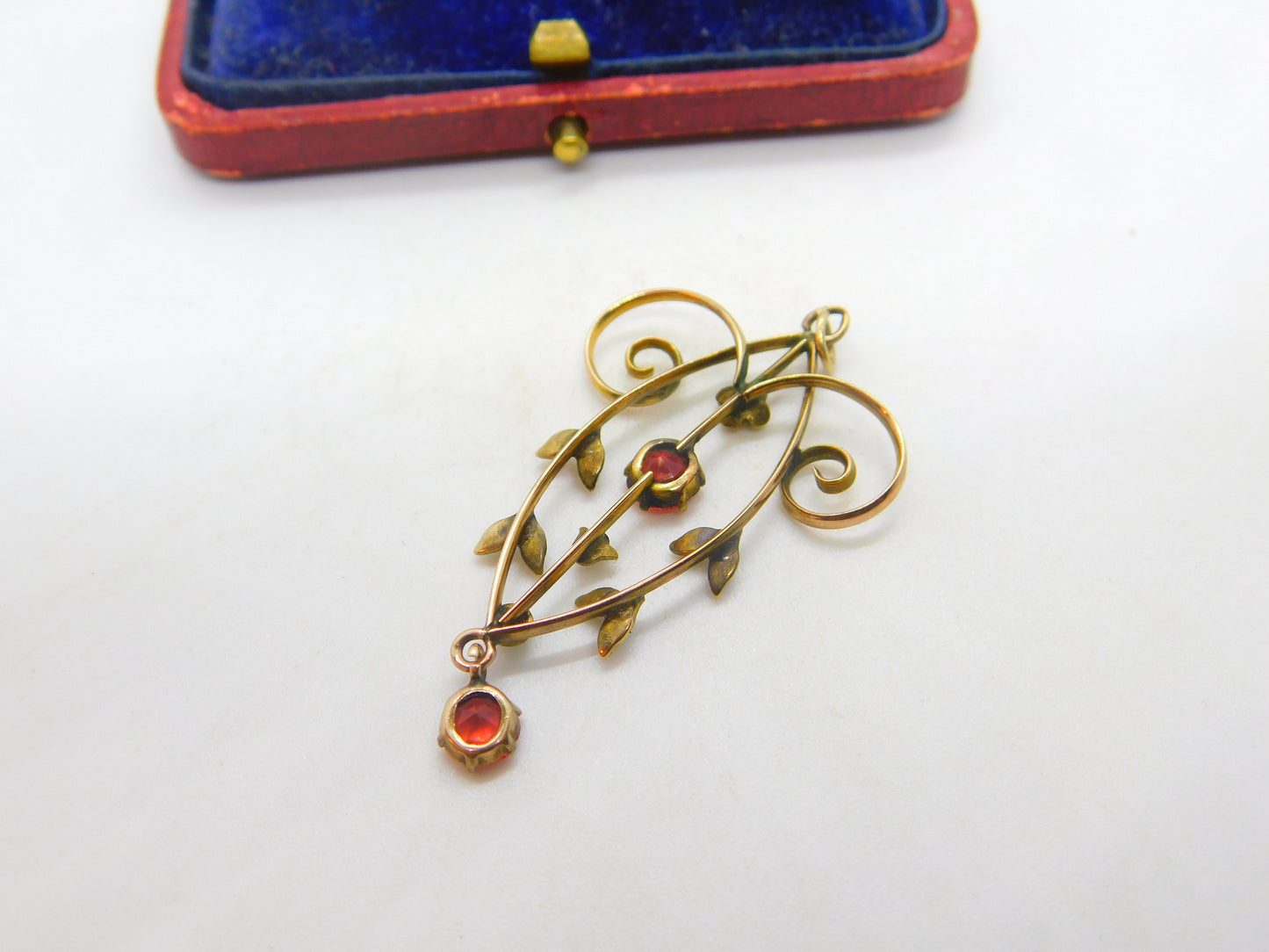 9ct Gold, Garnet & Seed Pearl Lavalier Drop Pendant Antique c1910 Edwardian