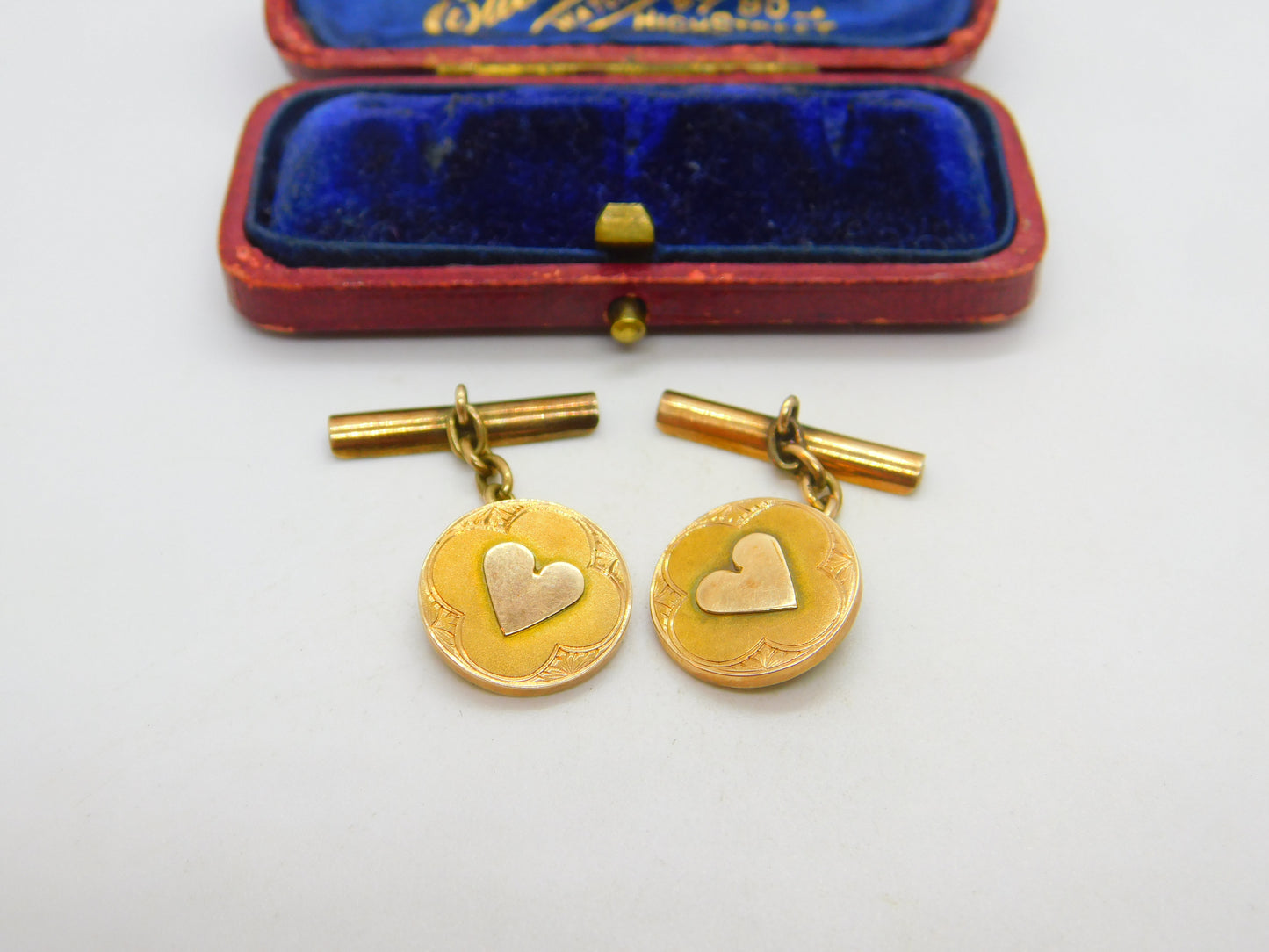 Victorian 14ct Yellow Gold Heart Pattern Circular Cufflinks c1900 Antique