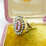 Georgian Early 15ct Yellow Gold, Seed Pearl & Sardonyx Intaglio Seal Ring c1790