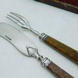 Victorian Sterling Silver & Red Agate Handled Breakfast Cutlery Set Antique 1844 Birmingham