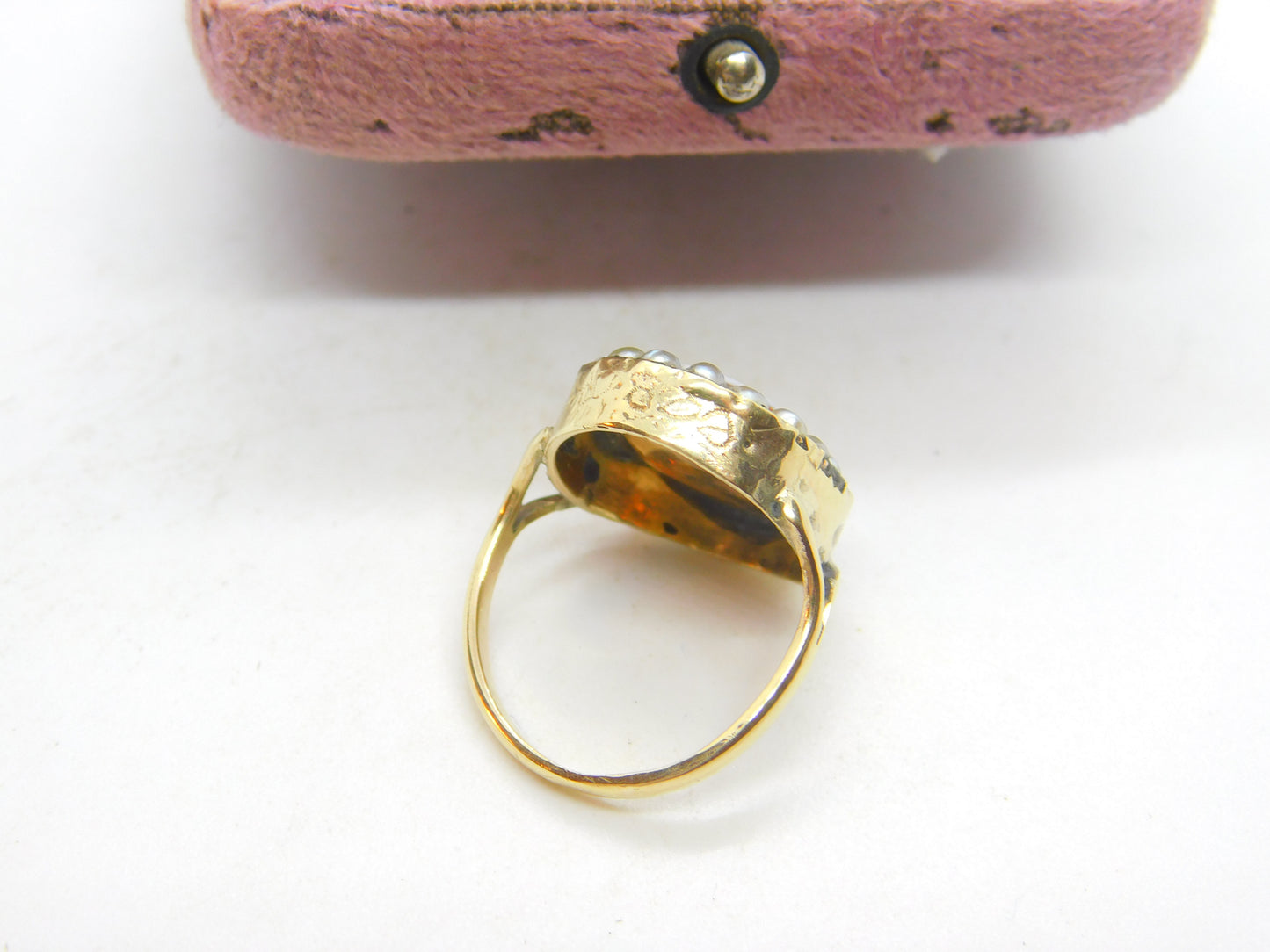 Georgian Early 15ct Yellow Gold, Seed Pearl & Sardonyx Intaglio Seal Ring c1790