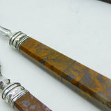 Victorian Sterling Silver & Red Agate Handled Breakfast Cutlery Set Antique 1844 Birmingham