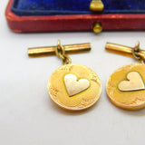 Victorian 14ct Yellow Gold Heart Pattern Circular Cufflinks c1900 Antique