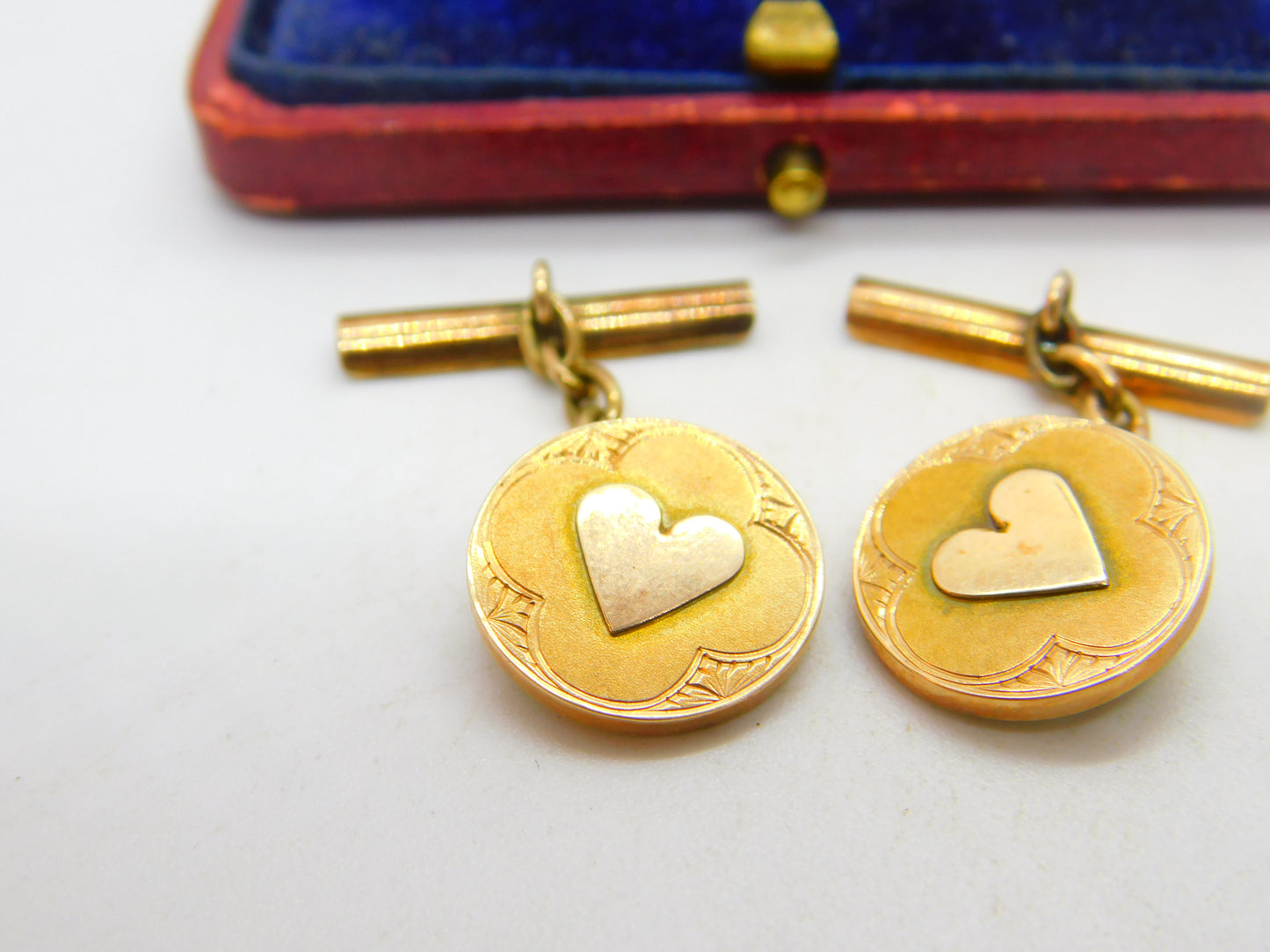 Victorian 14ct Yellow Gold Heart Pattern Circular Cufflinks c1900 Antique