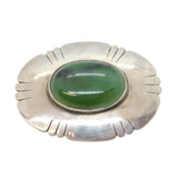 Arts & Crafts Sterling Silver Mounted Cabochon Jade Panel Brooch Antique c1920