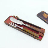Victorian Sterling Silver & Red Agate Handled Breakfast Cutlery Set Antique 1844 Birmingham