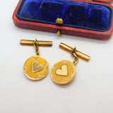 Victorian 14ct Yellow Gold Heart Pattern Circular Cufflinks c1900 Antique
