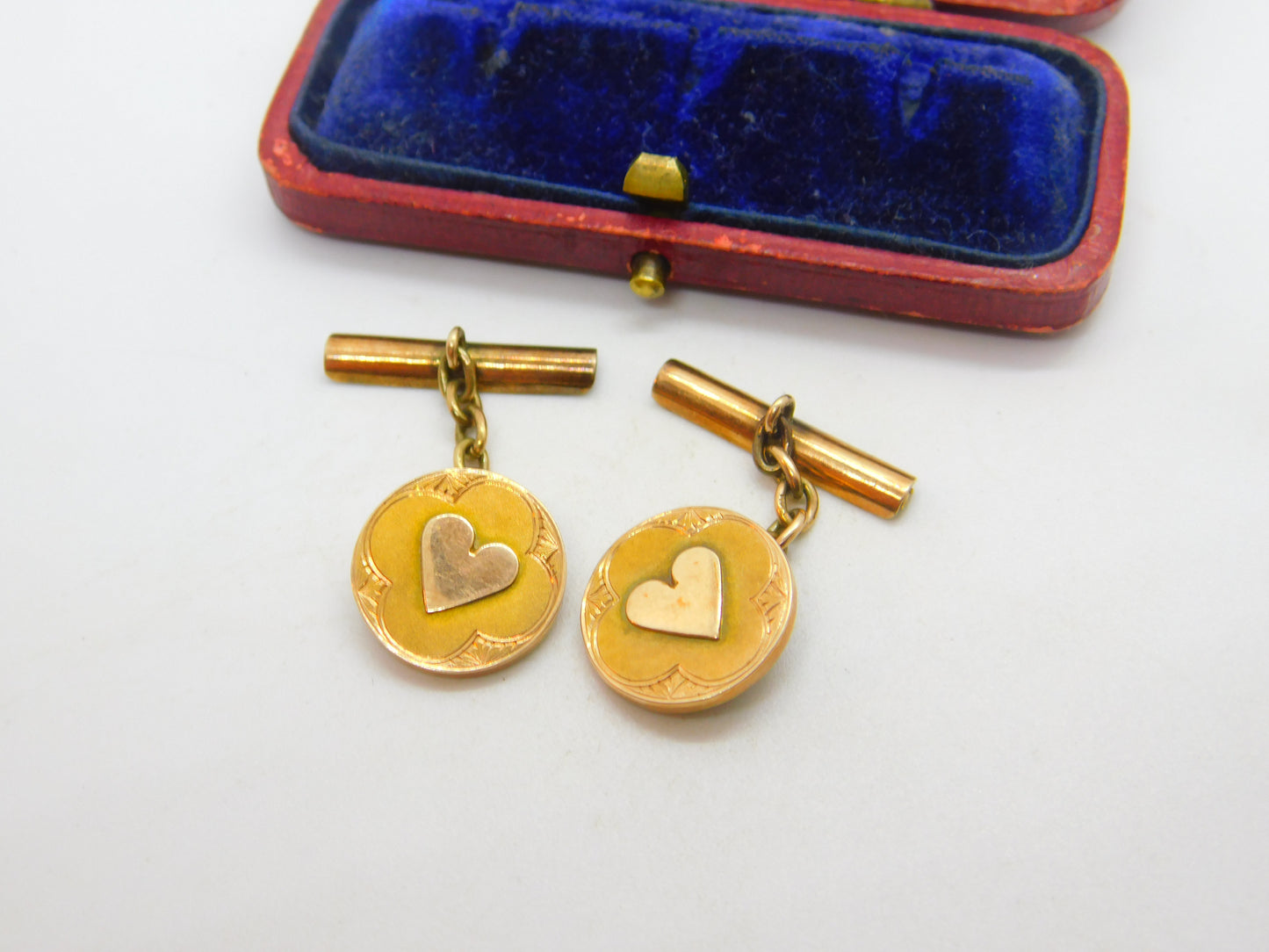 Victorian 14ct Yellow Gold Heart Pattern Circular Cufflinks c1900 Antique