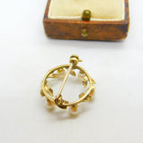 9ct Yellow Gold Pearl Set Wreath Sweetheart Brooch Vintage 1980 London