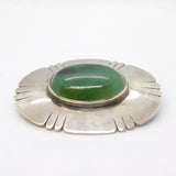Arts & Crafts Sterling Silver Mounted Cabochon Jade Panel Brooch Antique c1920