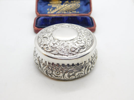 Victorian Sterling Silver Floral Pattern Snuff Box 1876 Birmingham Antique