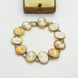 Victorian 9ct Rose Gold, Coral & Carved Shell Cameo Bracelet Antique c1860