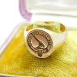 Large 9ct Gold 'Aut Pax Aut Bellum' Clan Gunn Family Intaglio Seal Signet Ring