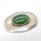 Arts & Crafts Sterling Silver Mounted Cabochon Jade Panel Brooch Antique c1920