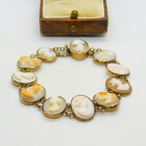 Victorian 9ct Rose Gold, Coral & Carved Shell Cameo Bracelet Antique c1860