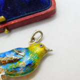 Large Sterling Silver Colourful Enamel Perched Bird Pendant Vintage c1960
