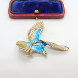 Large Sterling Silver & Blue Enamel Soaring Eagle Brooch Vintage c1960