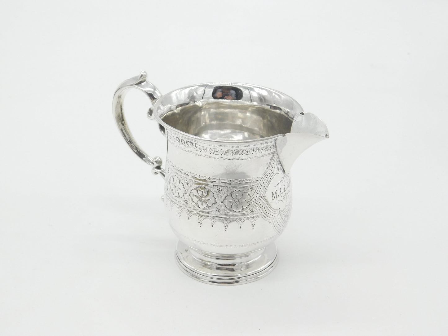 Victorian Sterling Silver Floral Pattern Cream Jug 1868 Sheffield Antique