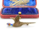 Victorian Sterling Silver & Enamel Flying Pheasant Brooch Pin c1900 Antique