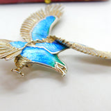 Large Sterling Silver & Blue Enamel Soaring Eagle Brooch Vintage c1960