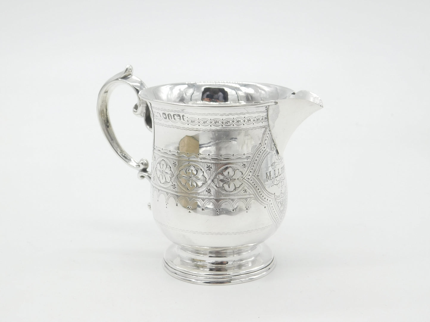 Victorian Sterling Silver Floral Pattern Cream Jug 1868 Sheffield Antique