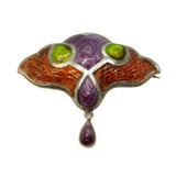 Art Nouveau Sterling Silver & Guilloche Enamel Tulip Flower Brooch Antique c1910