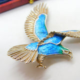 Large Sterling Silver & Blue Enamel Soaring Eagle Brooch Vintage c1960