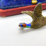 Victorian Sterling Silver & Enamel Flying Pheasant Brooch Pin c1900 Antique