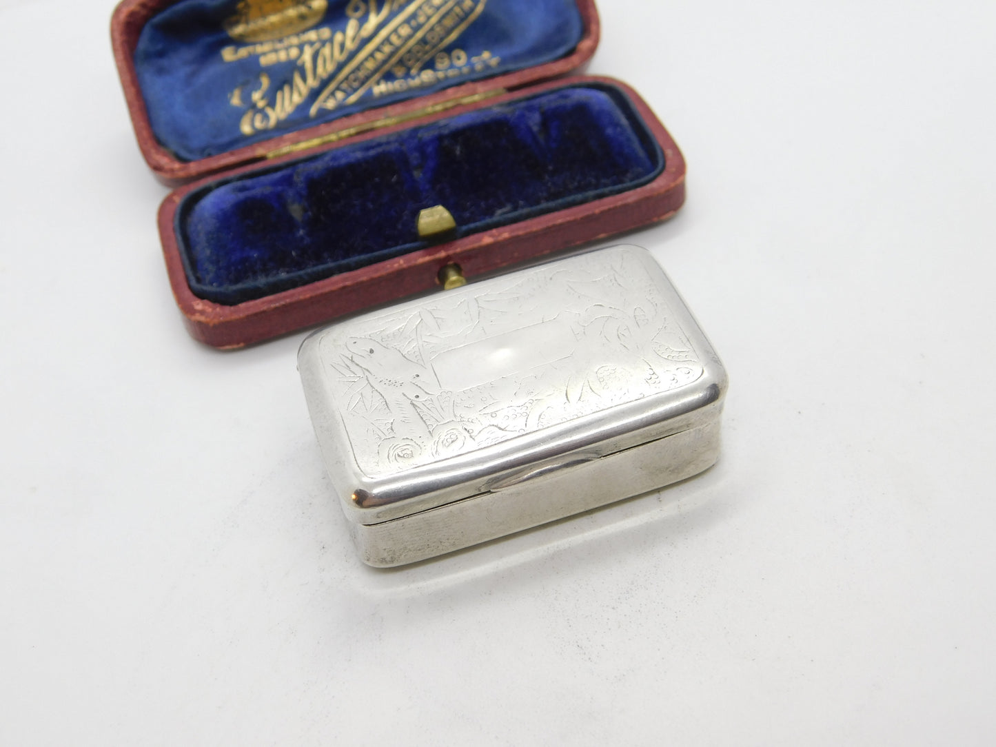 Victorian Chinese Sterling Silver Floral Etched Snuff Box possibly Nanking c1880 Antique