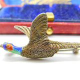 Victorian Sterling Silver & Enamel Flying Pheasant Brooch Pin c1900 Antique