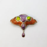 Art Nouveau Sterling Silver & Guilloche Enamel Tulip Flower Brooch Antique c1910