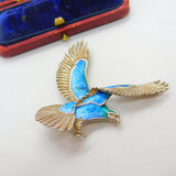 Large Sterling Silver & Blue Enamel Soaring Eagle Brooch Vintage c1960