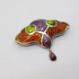 Art Nouveau Sterling Silver & Guilloche Enamel Tulip Flower Brooch Antique c1910