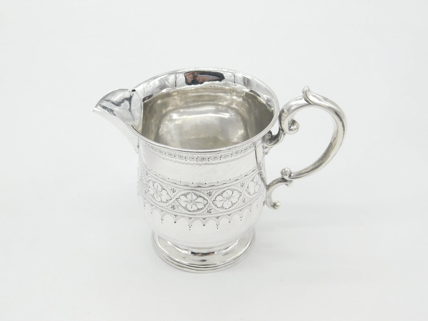 Victorian Sterling Silver Floral Pattern Cream Jug 1868 Sheffield Antique