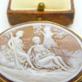 9ct Yellow Gold Mounted Romantic Regency Scene Shell Cameo Brooch Vintage 1956
