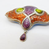 Art Nouveau Sterling Silver & Guilloche Enamel Tulip Flower Brooch Antique c1910