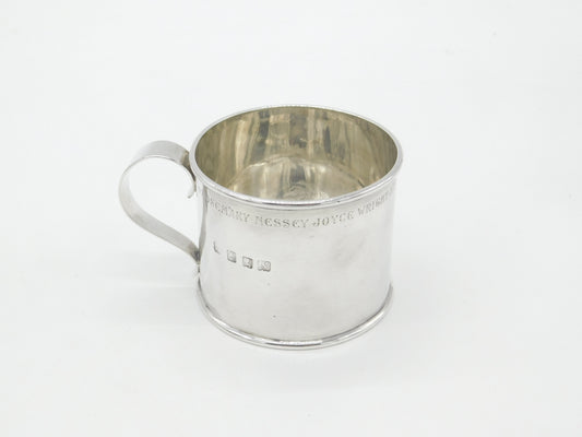 Edwardian Scottish Sterling Silver George II Shilling Coin Christening Mug 1910