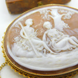 9ct Yellow Gold Mounted Romantic Regency Scene Shell Cameo Brooch Vintage 1956